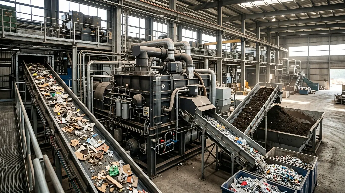 Planta de tratamiento con el equipo Dust Reuse procesando residuos